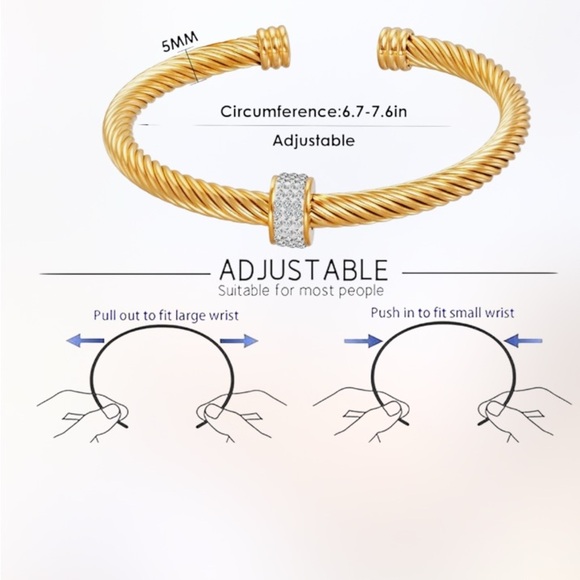 Elegant gold tone cable twisted cuff bangle  Bracelet - Picture 4 of 8